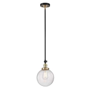 Strasbourg 8 in. 1-Light Black with Antique Brass with Clear Seedy Glass Pendant Light Mini Pendant