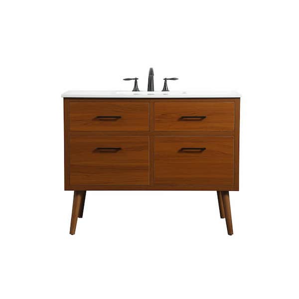 Unbranded Simply Living 42 in. W x 22 in. D x 33.5 in. H Bath Vanity in Teak with Ivory White Engineered Marble Top
