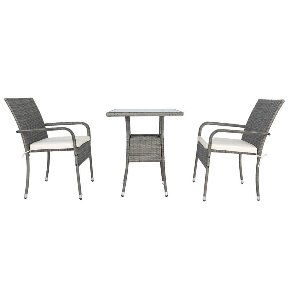 Grey 3-Piece Wicker Patio Conversation Set, Outdoor Table and Chairs Set wi