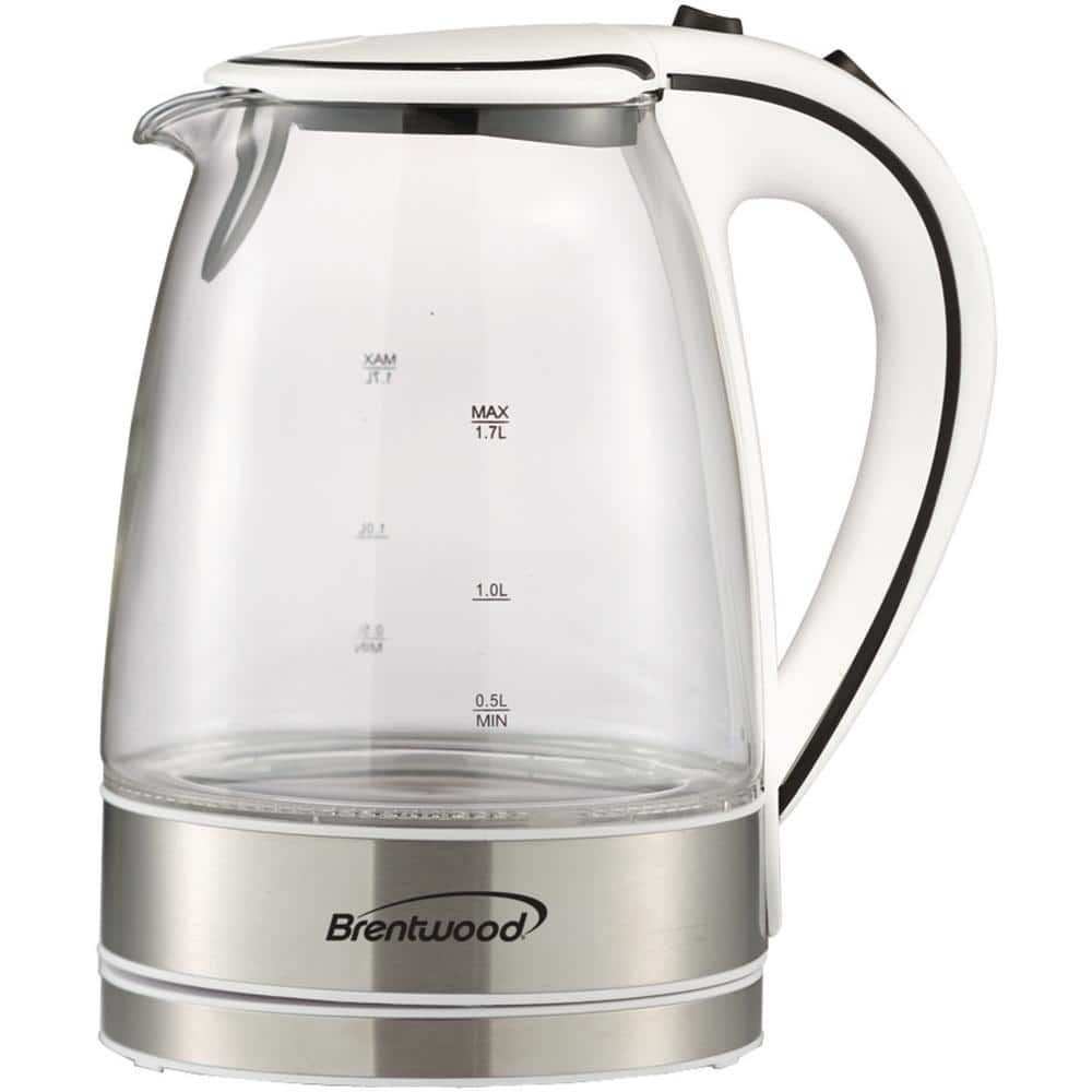 Brentwood 1.7L White Glass Electric Tea Kettle with LED Light