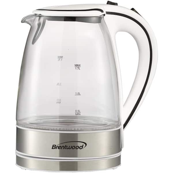 Brentwood 7-Cup White Cordless Tempered-Glass Electric Kettle