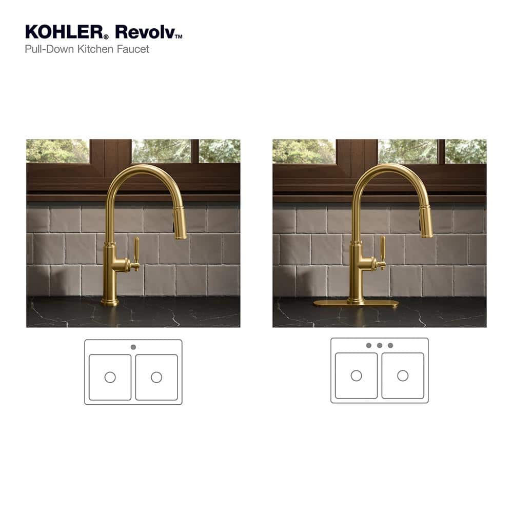 Revolv Single Handle Pull Down Sprayer Kitchen Faucet in Vibrant Brushed Moderne Brass