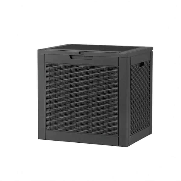 31 Gal. Black Wicker Resin Outdoor Storage Deck Box