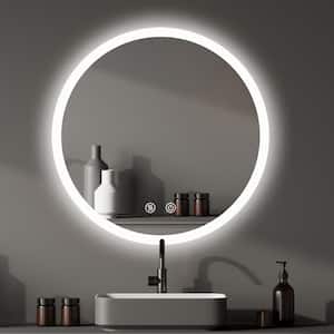 24 in. W x 24 in. H Round Frameless Wall Mounted Backlit Dimmable Lights Defogger LED Bathroom Vanity Mirror in Silver