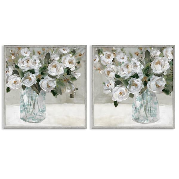 Stupell Industries Blooming White Rose Bouquets by Carol Robinson 2 Pieces Gray Framed Nature Giclee Art Print 17 in. x 17 in.