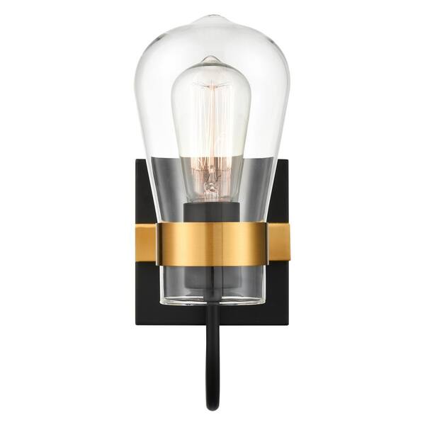 Light Society Marc 1-Light Black/Brushed Brass Vanity Light
