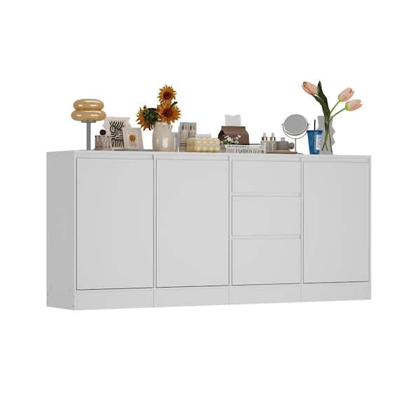 FUFU&GAGA White Sideboard Buffet Cabinet with 3 Doors and 3 Drawers, 70.9in. Chest of Drawers Bedroom Storage Organizer