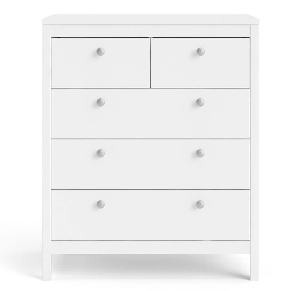 Madrid Mid-Century White 5-Drawer Chest with Dovetail Design
