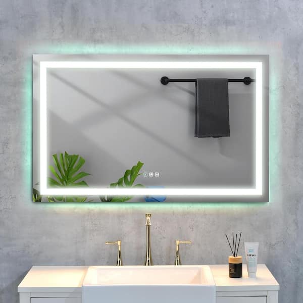WELLFOR 36 in. W x 30 in. H Rectangular Frameless Dimmable Anti-Fog Wall  Bathroom Vanity Mirror in White WA903DH - The Home Depot