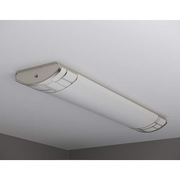 Commercial Electric Millie 46 in. x 10 in. Satin Nickel Indoor 4500 Lumens Dimmable 5CCT Selectable LED Flush Mount Ceiling Light