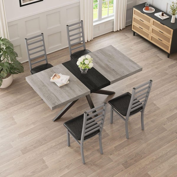 Gray Metal Dining Chairs High Back Armless Dining Chairs with PU Leather Seats for Kitchen, Living Room (Set of 4)