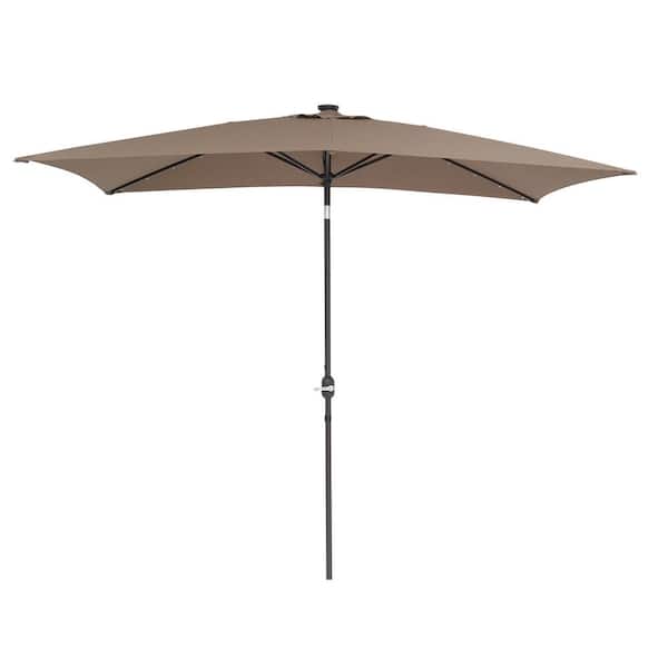 Unbranded 10 ft. x 6.5 ft. Steel Outdoor Solar LED Lighted Patio Market Umbrella with Tilt Adjustment and Crank Lift in Tan Color
