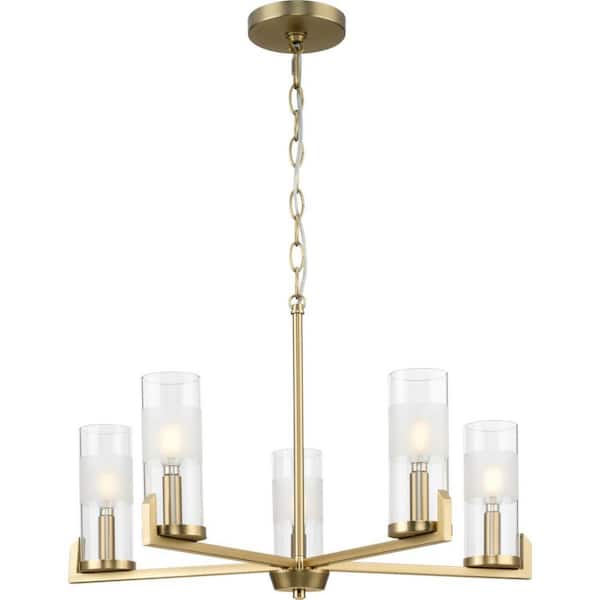 Progress Lighting Pellum Collection 25 in. 5-Light Brushed Gold Chandelier for Breakfast Nook, Kitchen and Living Room