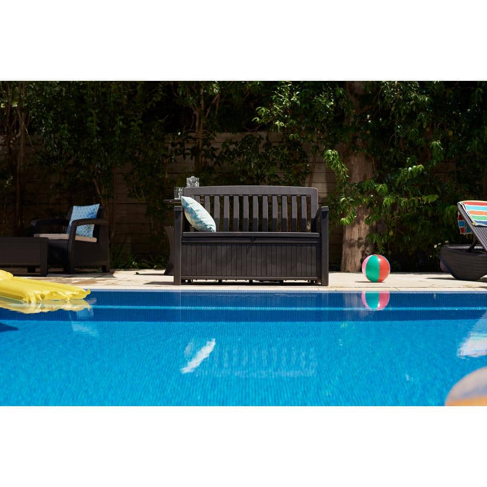 Brown Resin Outdoor Patio Storage Bench with 60 Gallon Capacity