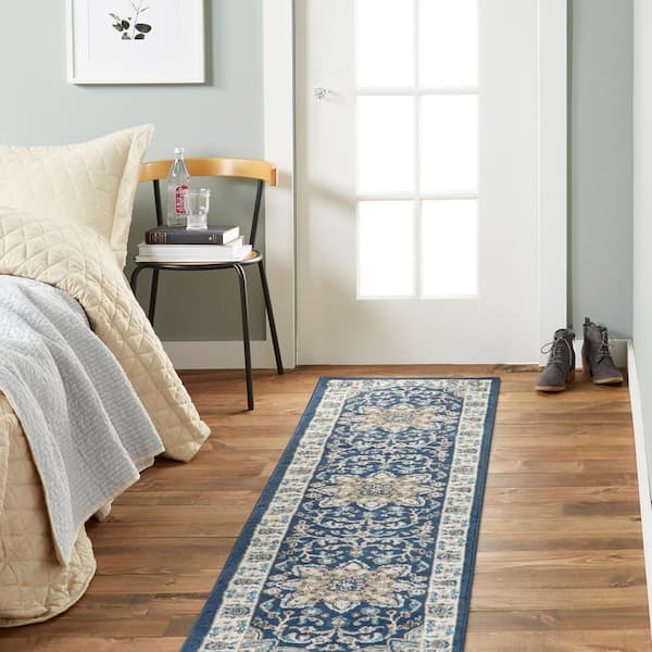 Tremont Magnolia Navy Blue/Ivory 2 ft. x 7 ft. Medallion Runner Rug