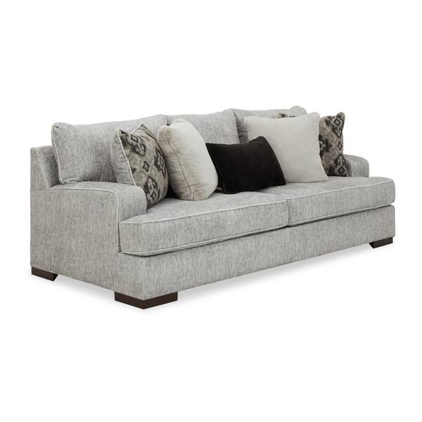 Benjara Cado 95 in. Straight Arm Polyester Rectangle Reversible Sofa in Gray and Black