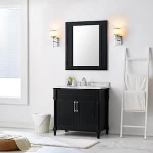 Aberdeen 36 in. W x 22 in. D Vanity in Black with Carrara Marble Top with White Sink