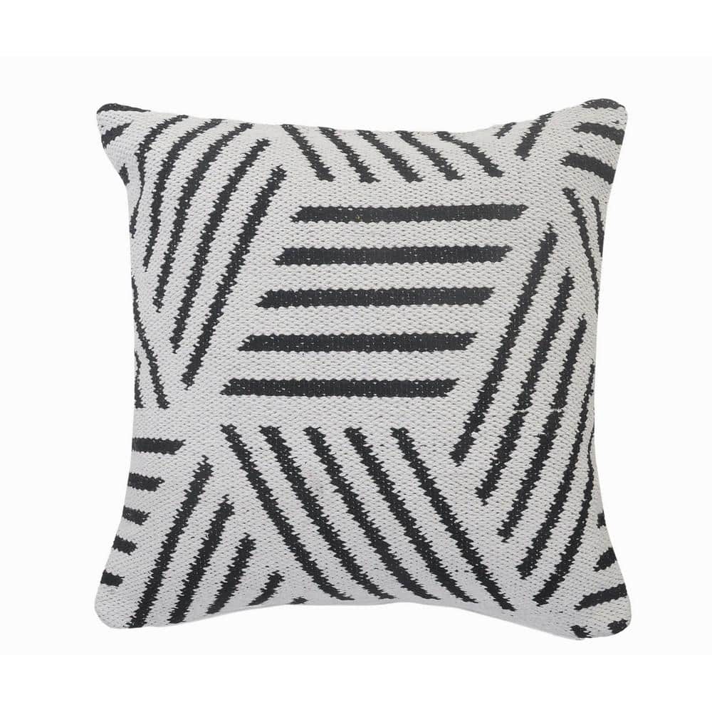 Homely Black / White Abstract Striped Soft Poly-fill 20 in. x 20 in. Indoor