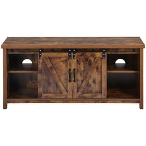 52 in. Brown Wood TV Stand with Sliding Barn Door Fits TV's up to 65 in. with Cable Management