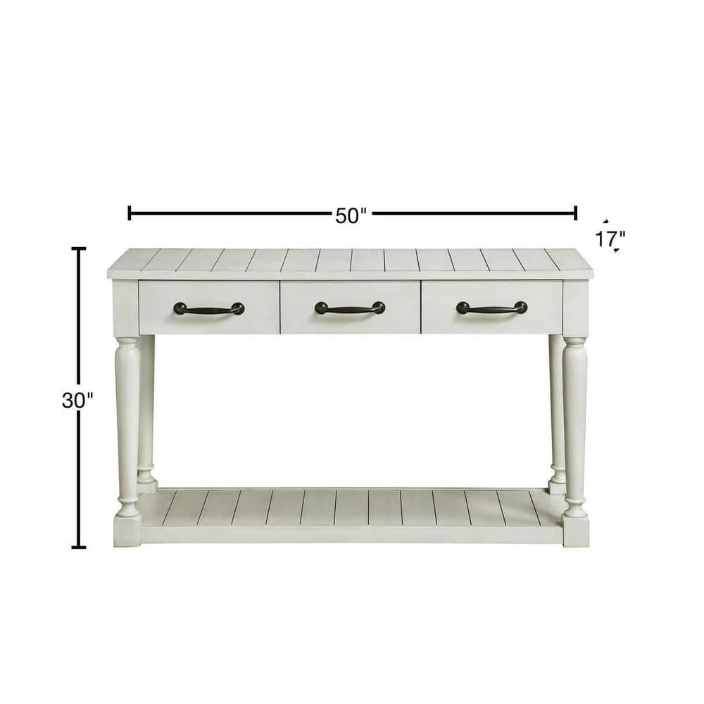 Hemingway Transitional Alabaster White Rectangular Sofa Table with Storage