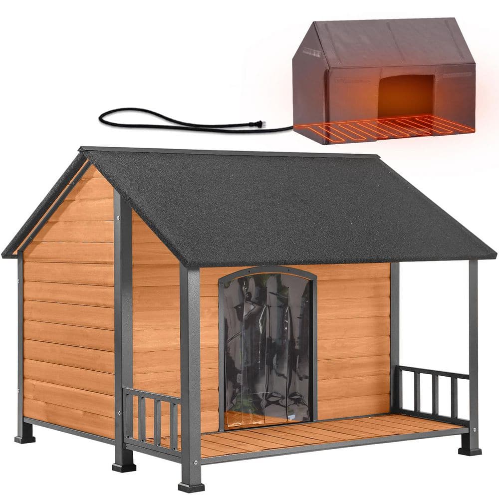 "44.5""L Outdoor Heated Dog Shelter, Wooden Dog House with Metal Frame, Heating Pad for Large Dogs" price history on PriceWatchPro