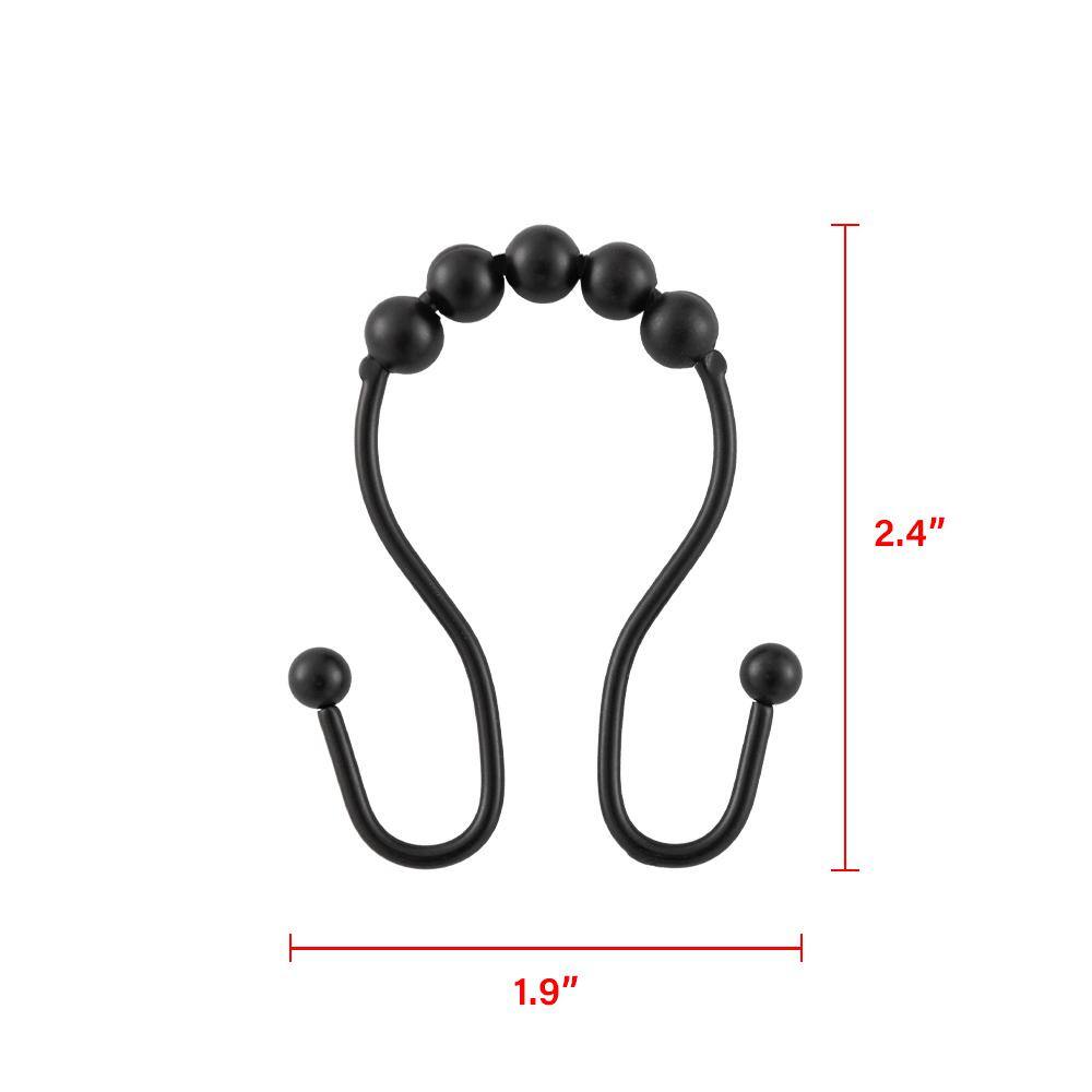 Black Stainless Steel Double Roller Ball Shower Curtain Hooks, Set of 12