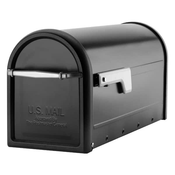 Architectural Mailboxes Chadwick Black, Medium, Steel, Post Mount Mailbox with Nickel Handle and Flag