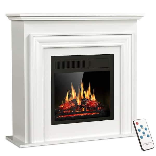 36 in. Freestanding Wooden Electric Fireplace in White