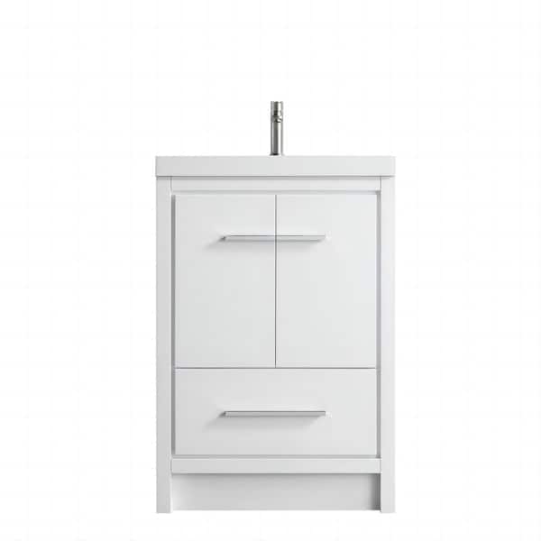 TOOLKISS Single Sink Bath Vanity in White with White Ceramic Top 23.74 in. x 19.7 in. D x 35 in. H