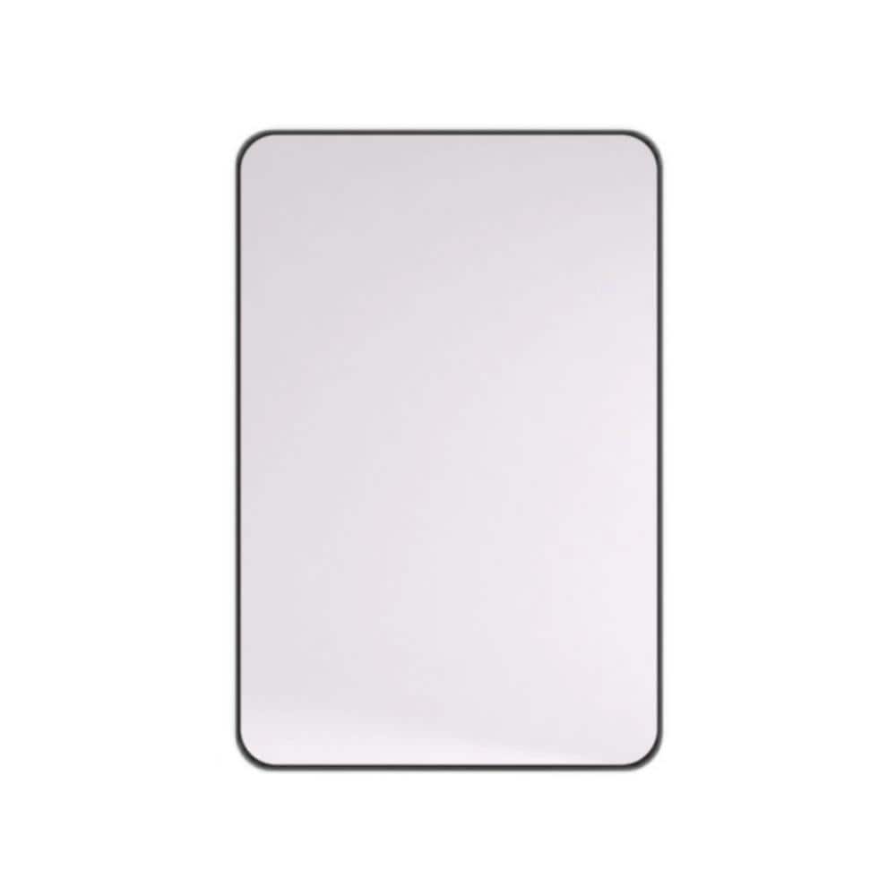Matte Black 24 in. W x 36 in. Rounded Rectangle Metal Framed Tempered Glass