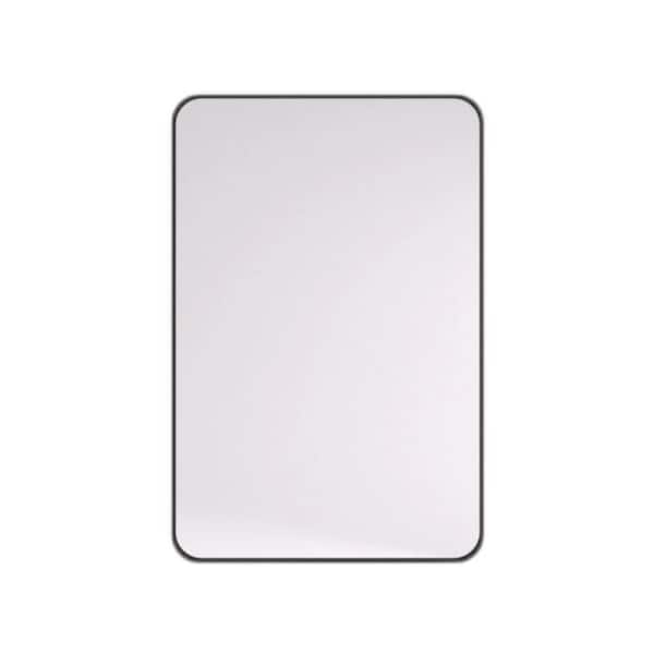 Unbranded Matte Black 24 in. W x 36 in. Rounded Rectangle Metal Framed Tempered Glass Bathroom Wall Mirror, Anti-Rust