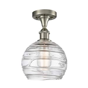 Athens Deco Swirl 8 in. 1-Light Brushed Satin Nickel Semi-Flush Mount with Clear Deco Swirl Glass Shade