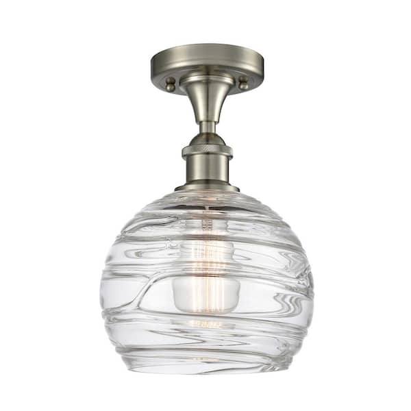 Innovations Athens Deco Swirl 8 in. 1-Light Brushed Satin Nickel Semi-Flush Mount with Clear Deco Swirl Glass Shade