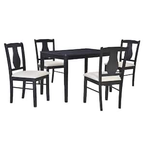 TD Garden Black 5-Piece Wood Outdoor Dining Set with Gray Cushion