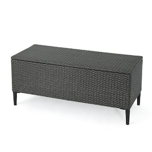 120 Gal. Wicker Outdoor Storage Bench Patio Rattan Deck Box, Storage Bench for Pool, Balcony, Yard, Garden, Gray