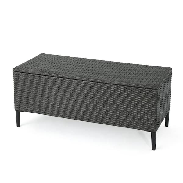 COOLSHARK 120 Gal. Wicker Outdoor Storage Bench Patio Rattan Deck Box, Storage Bench for Pool, Balcony, Yard, Garden, Gray