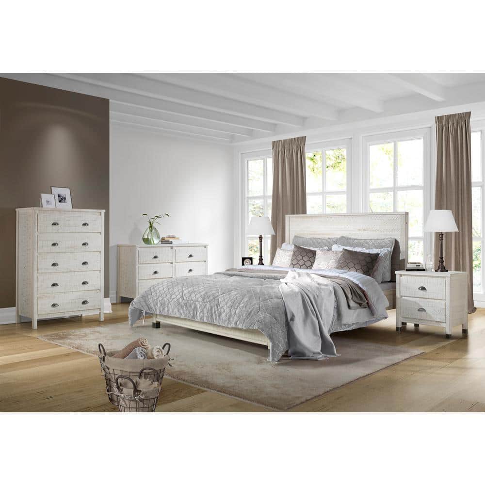 Baja Rustic Shabby White Solid Wood 2-Drawer Nightstand