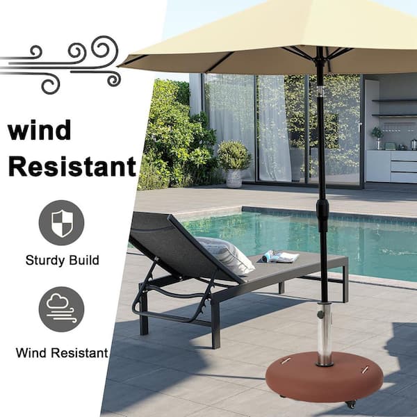 86 lbs brown patio umbrella base with hidden wheels YLLN 86 lbs. Outdoor Patio Umbrella Base with Wheels, Heavy Duty Weighted Free-Standing Design for Stability in Terracotta
