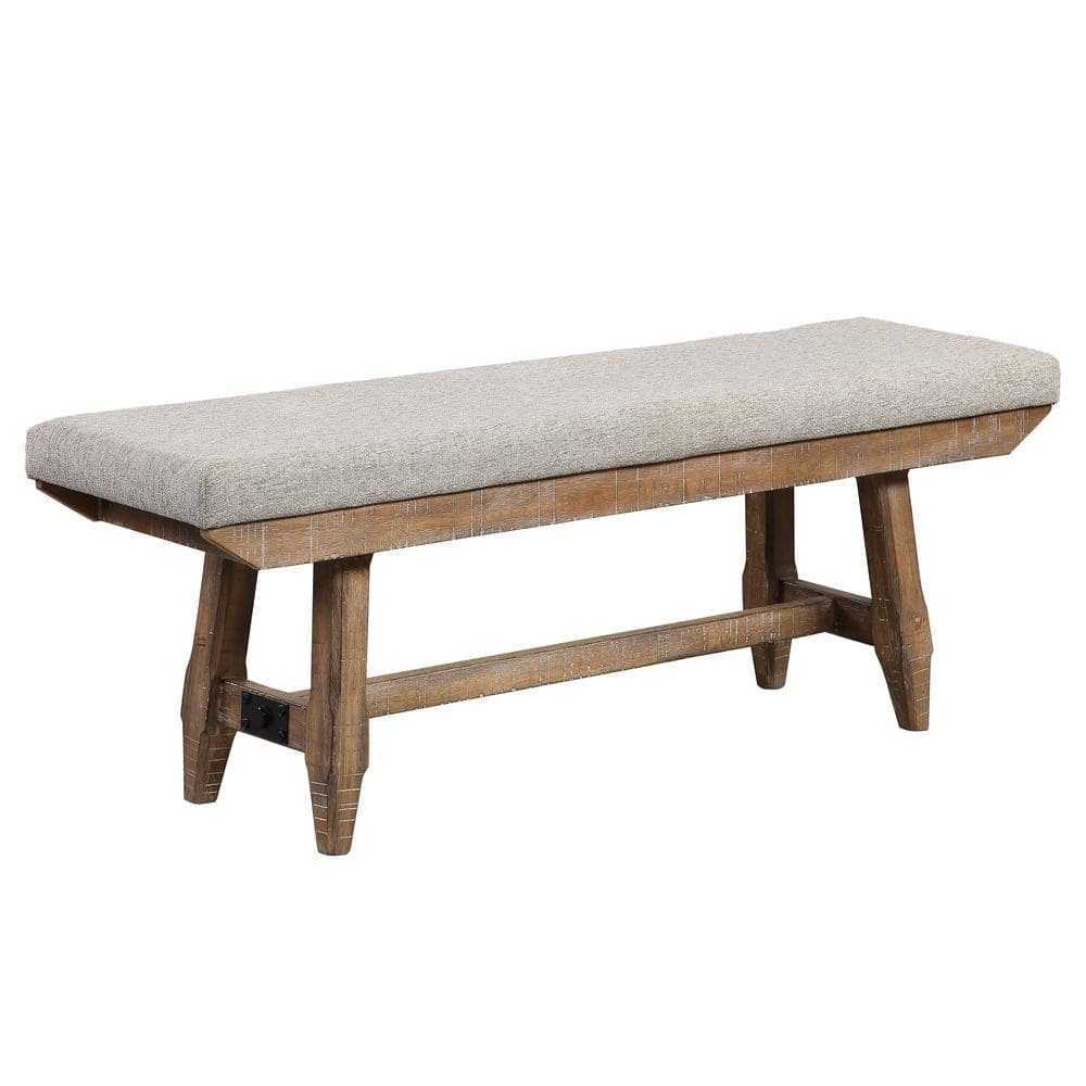Rustic Ranch 60" Beige Upholstered Bench with Stretchers