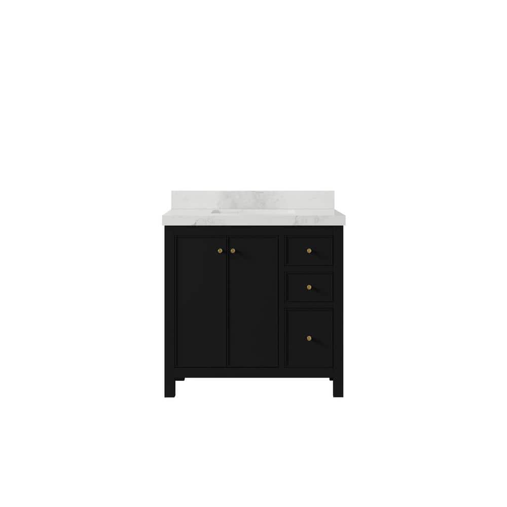 Chicago 36 in. W x 22 in. D x 36 in. H Single Sink Bath Vanity Center in Black with 2 in. Calcutta Nuvo Qt. Top price history on PriceWatchPro
