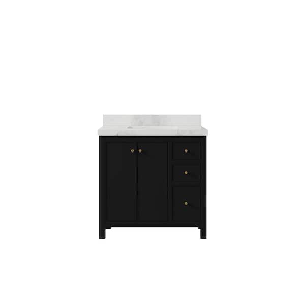Willow Collections Chicago 36 in. W x 22 in. D x 36 in. H Single Sink Bath Vanity Center in Black with 2 in. Calcutta Nuvo Qt. Top