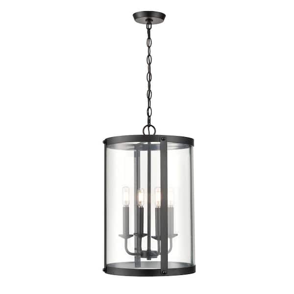 Aydenn 240-Watt 4-Light Matte Black Pendant-Light Clear Shade
