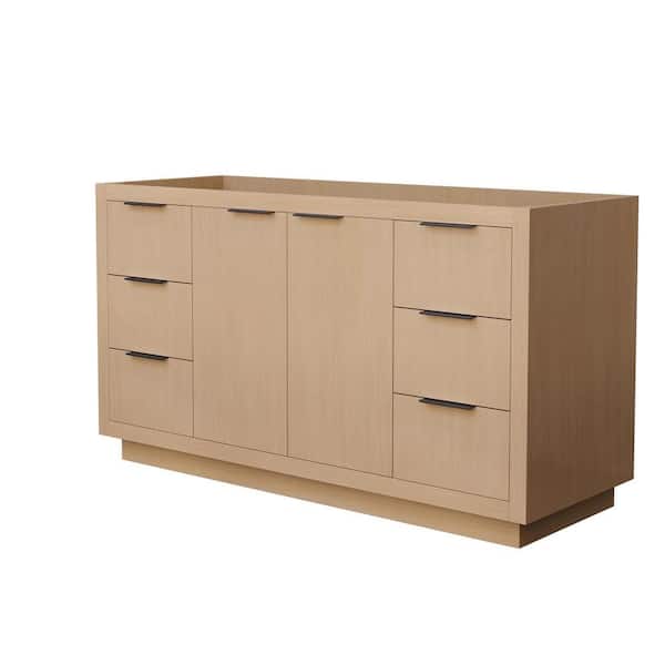 Maroni 59.25 in. W x 21.75 in. D x 33 in. H Bath Vanity Cabinet without Top in Light Straw with Matte Black Trim