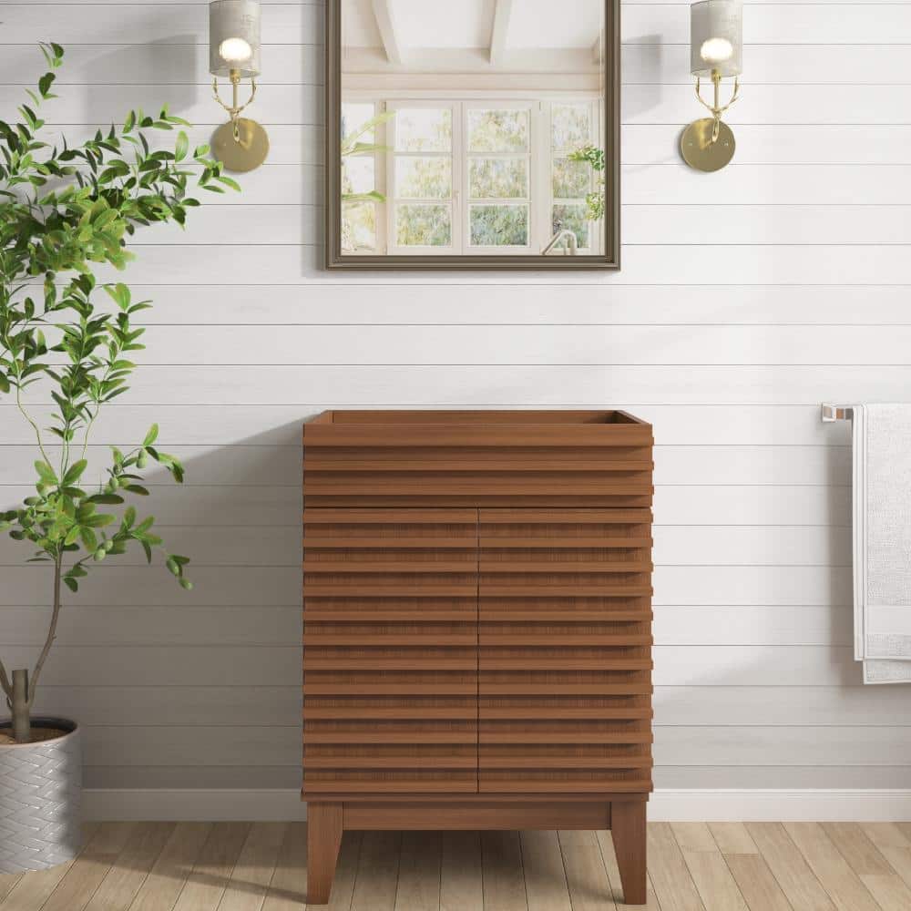24 in. Mid-Century Modern Vanity Cabinet with Solid Wood Legs and 2 Soft-Close Doors, Walnut Finish price history on PriceWatchPro