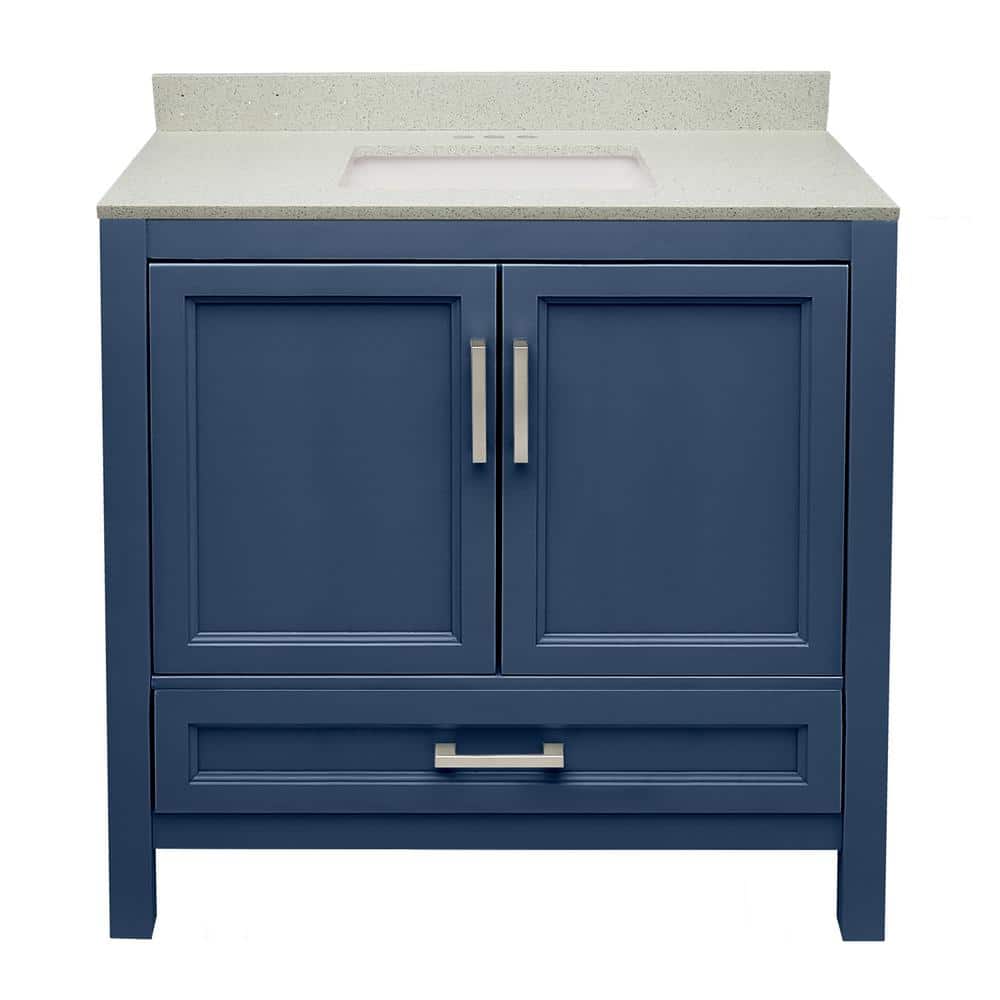 Ella Nevado 37 in. Bathroom Vanity in Navy Blue with Qt. Stone Vanity ...