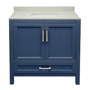 Nevado 37 in. Bathroom Vanity in Navy Blue with Qt. Stone Vanity Top Sink with Backsplash in Galaxy White Single Hole