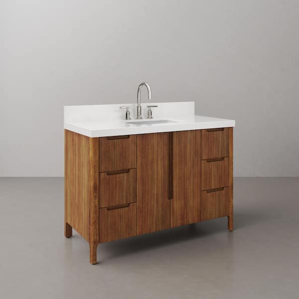 Sequoia 48 In. W x 22 in. D x 34.4 in. H Single Sink Bath Vanity in Mango Wood with White Quartz Top With Chrome Faucet