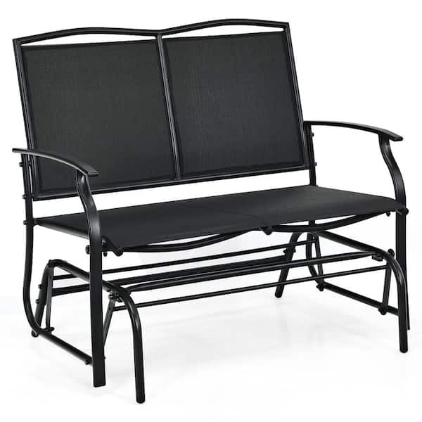 Costway 2-Person Black Wicker Patio Glider Rocking Bench Double Chair Loveseat Outdoor Bench