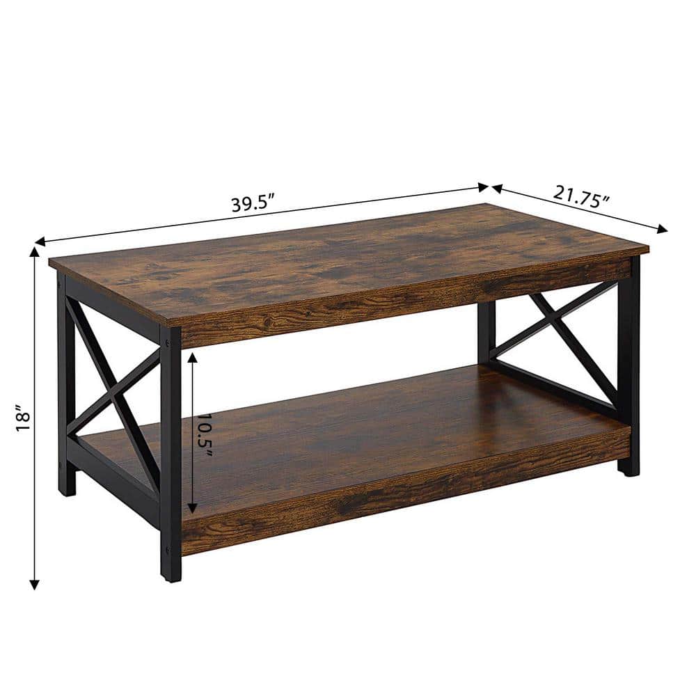 Barnwood Black Coastal Farmhouse Rectangular Coffee Table with Shelf