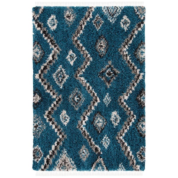 Morocco 8 ft. x 10 ft. Blue/Gray Zig-Zag Diamond Area Rug